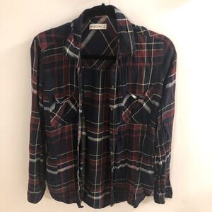 Abercrombie & Fitch Plaid Blouse In Burgundy Navy Blue ~ Size S Small